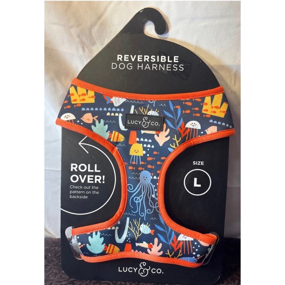 Reversible Dog Harness in Navy with Orange Trim - Large